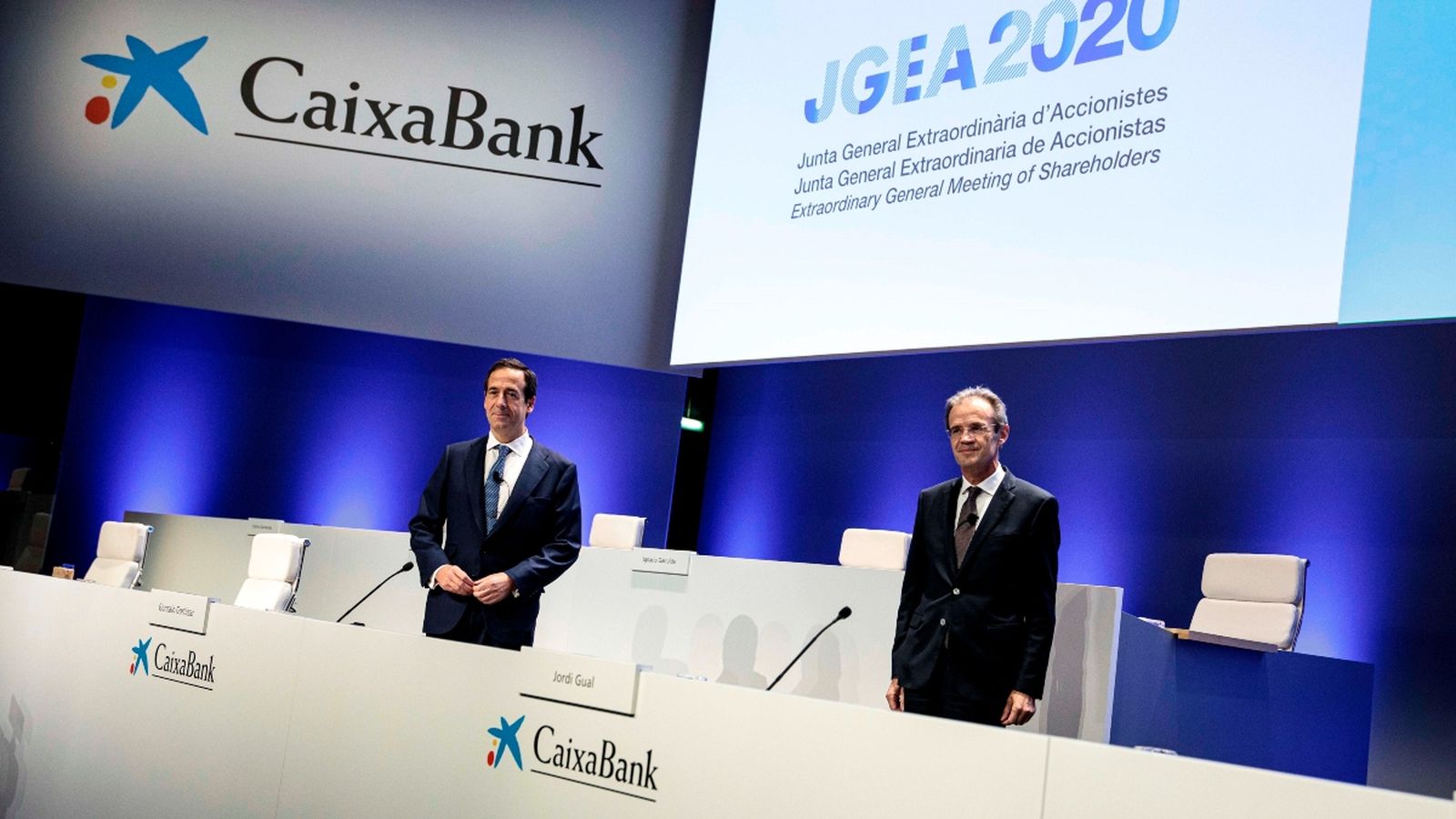 El president de CaixaBank, Jordi Gual i el conseller delegat, Gonzalo Gortázar