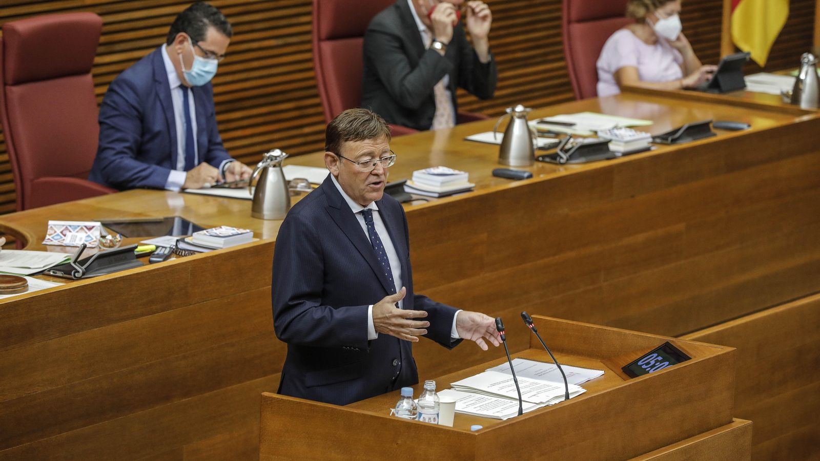 El president de la Generalitat, Ximo Puig, durant la seua intervenció en Les Corts valencianes en el debat sobre l'estat de la comunitat, el 21 de setembre de 2020.