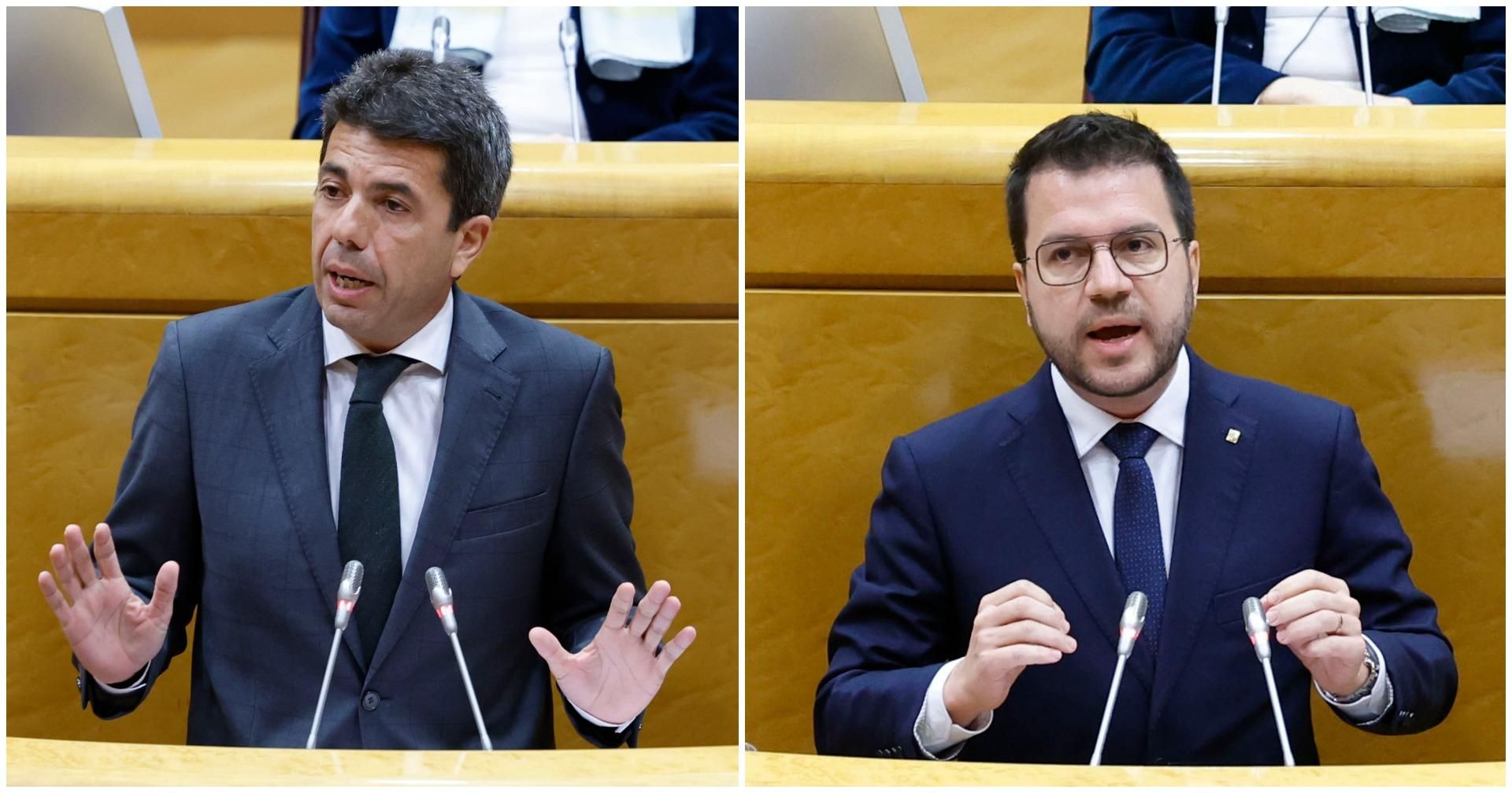 El president Carlos Mazón i el seu homòleg català Pere Aragonès durant la sessió al Senat El president Carlos Mazón i el seu homòleg català Pere Aragonès durant la sessió al Senat