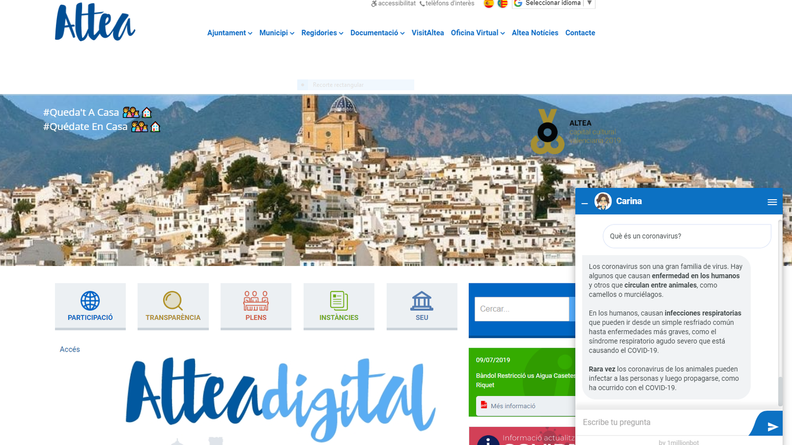 Captura de pantalla del xatbot.