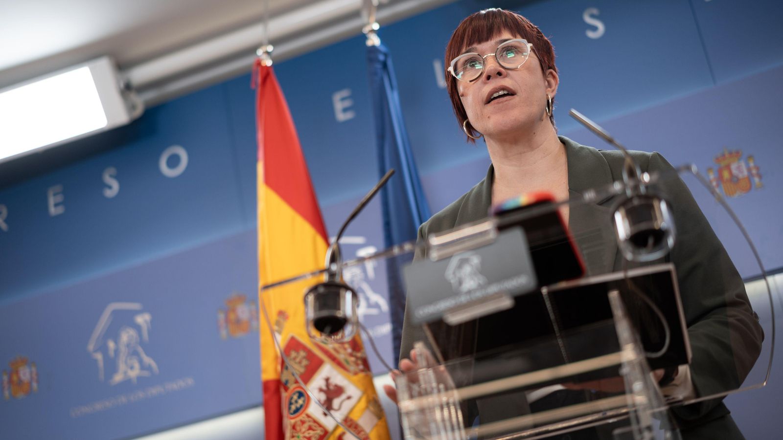 Àgueda Micó en una roda de premsa del febrer