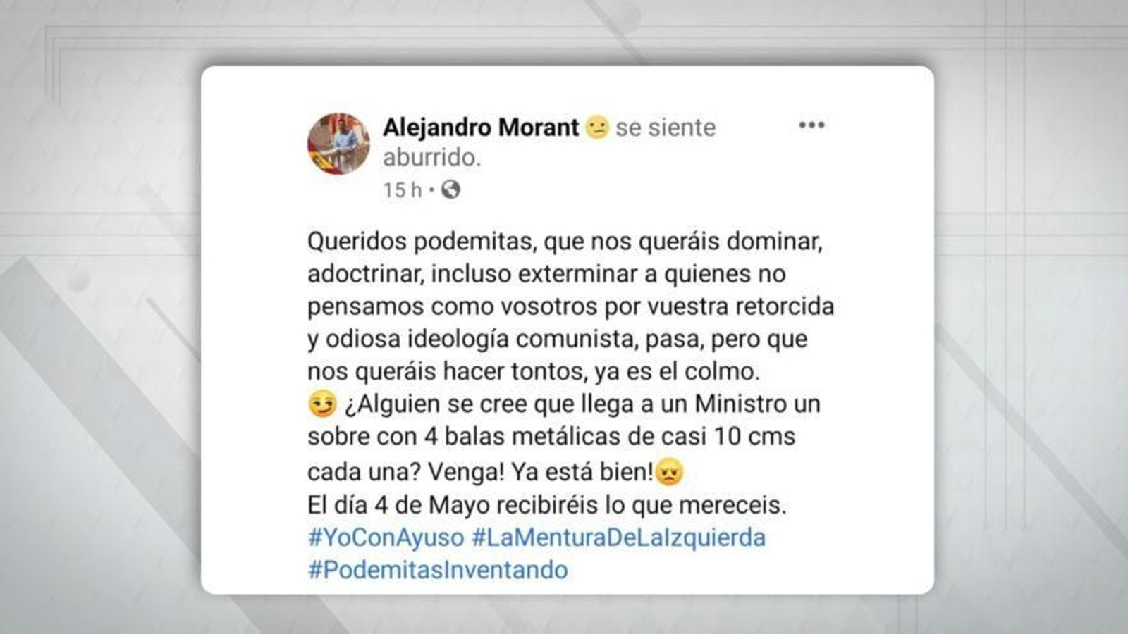 Publicació a Facebook d'Alejandro Morant