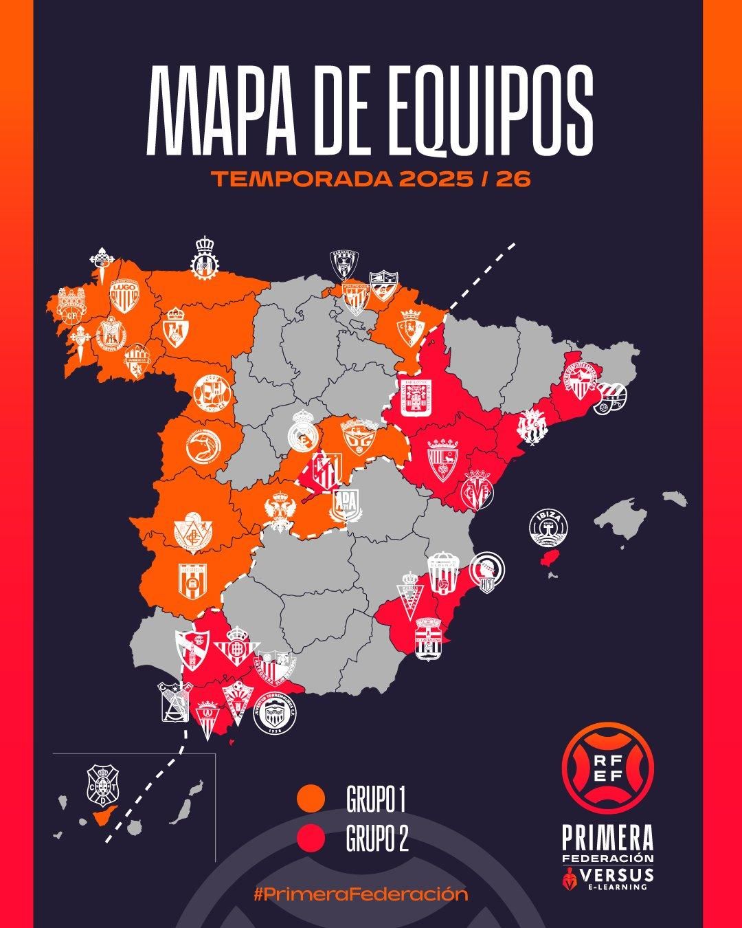 Distribució dels equips de la Primera RFEF Distribució dels equips de la Primera RFEF