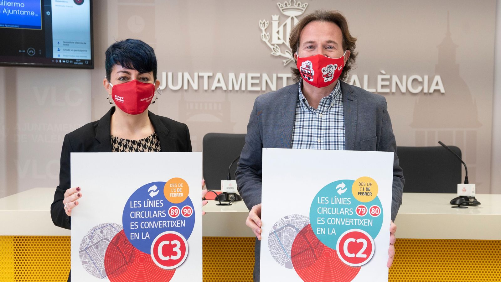 El president de l'Empresa Municipal de Transports (EMT), Giuseppe Grezzi, i la directora gerent, Marta Serrano