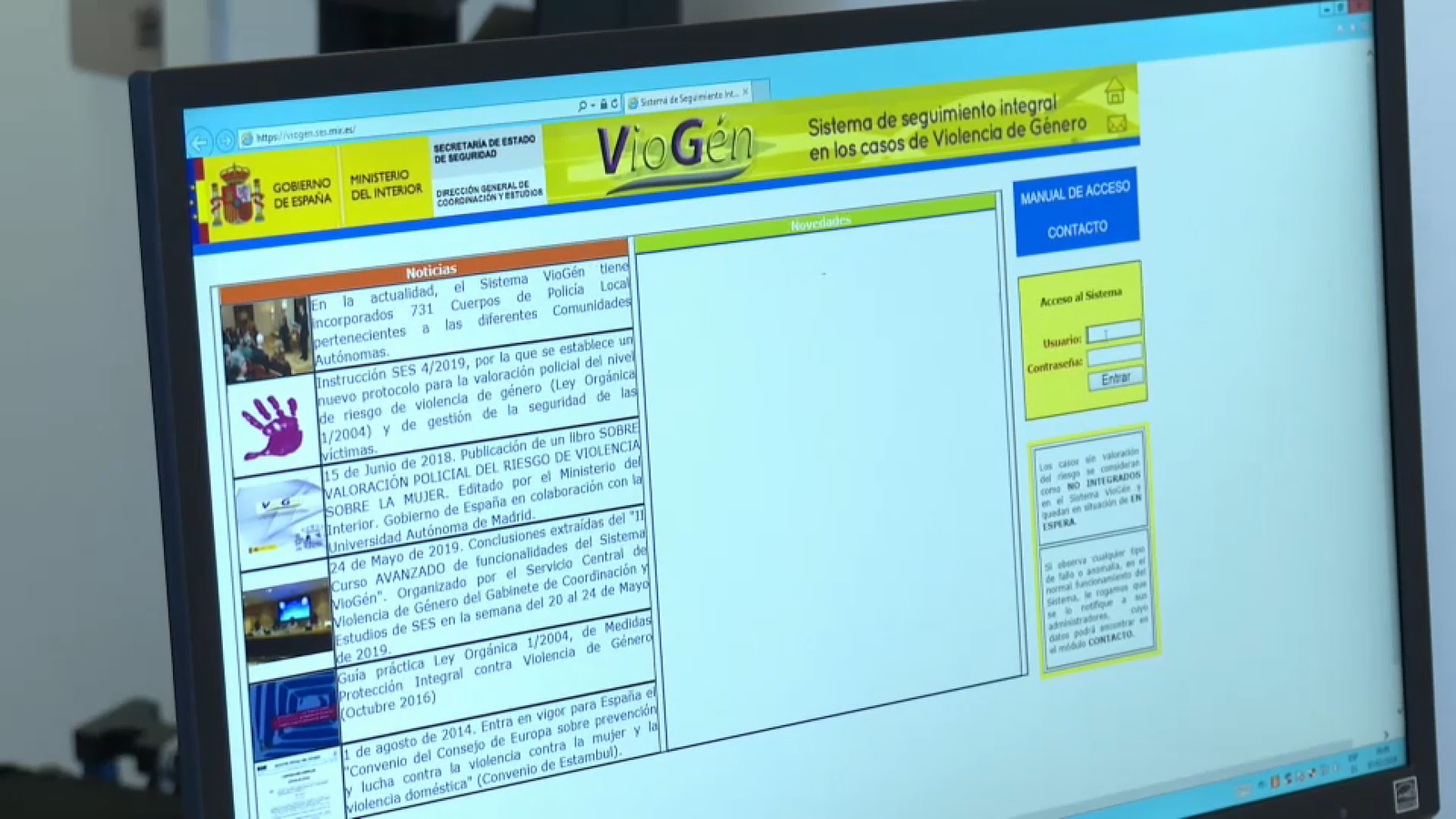 En la imatge, pàgina web del Sistema VioGèn
