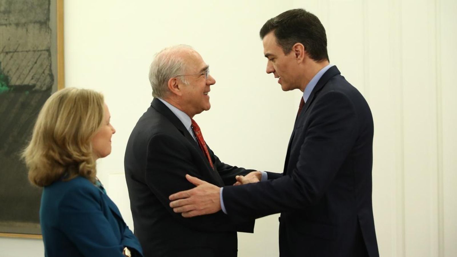 El president del govern espanyol, Pedro Sánchez, i el president de l'OCDE, Ángel Gurría, es van reunir per a analitzar l'impacte del coronavirus en l'economia