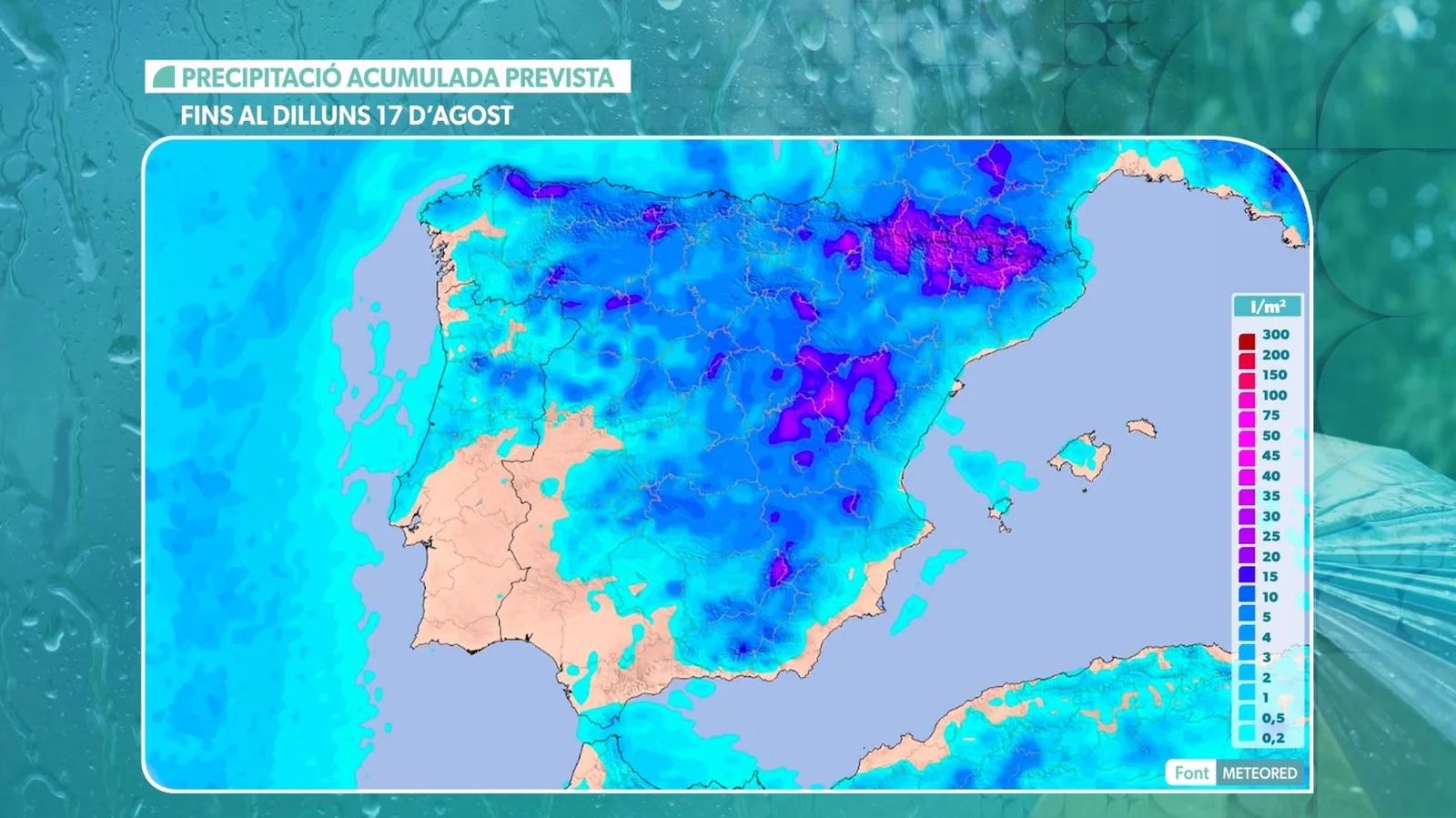 Precipitació acumulada prevista fins al dilluns 17 d'agost