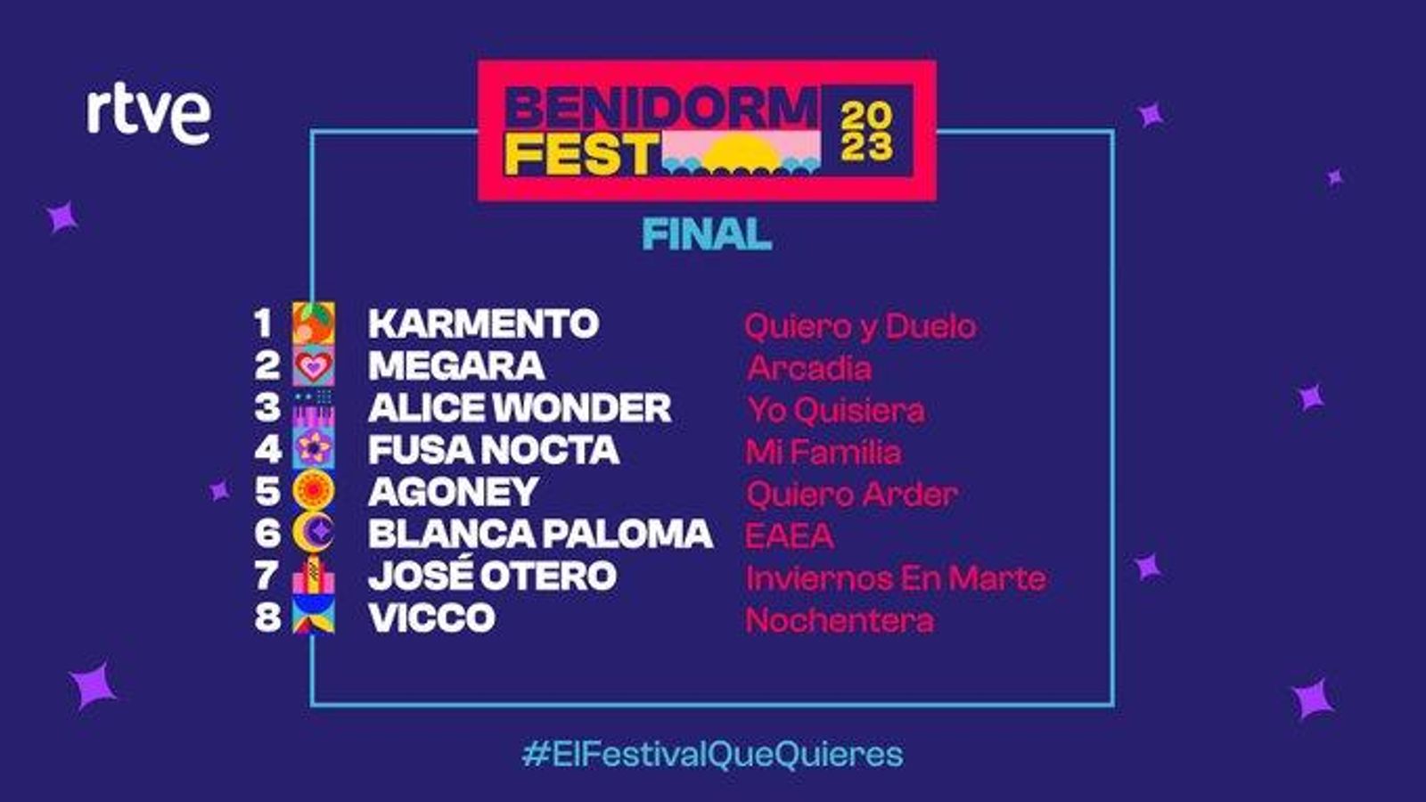 Karmento obrirà la gala i Vicco la tancarà, enmig, en quarta i sisena posició, cantaran les dues artistes valencianes