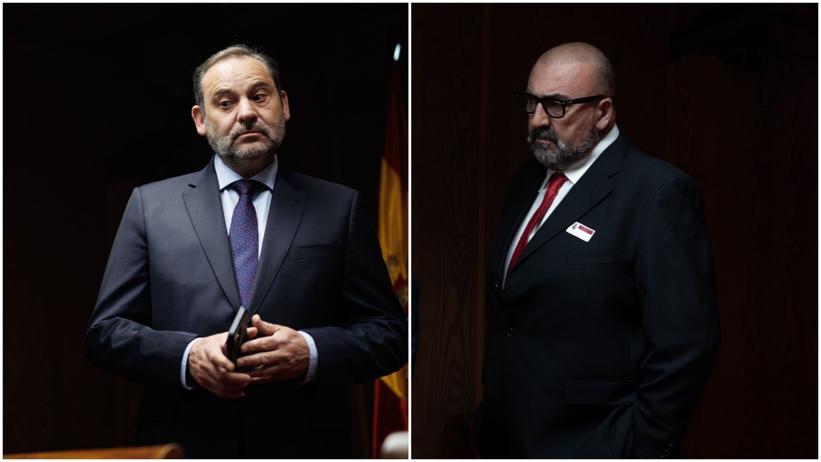 Muntatge amb José Luis Ábalos i Koldo García, en l'arribada a la comissió del Senat