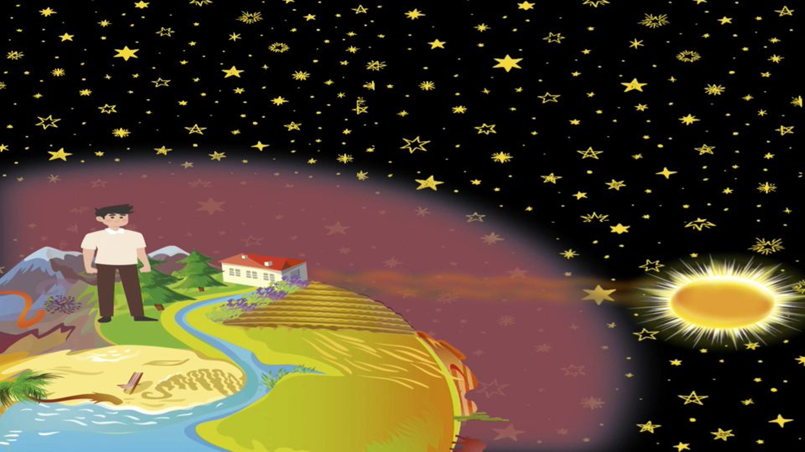 Durant l'eixida i posta del sol, l'atmosfera dispersa el color blau de la llum solar en la seua totalitat, i només els colors més rojos arriben a l'observador