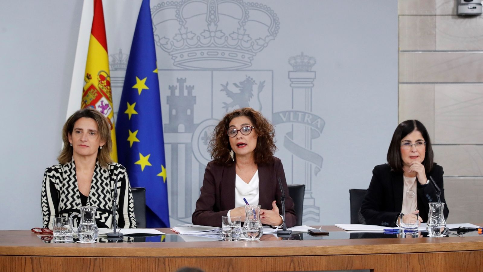 Les ministres Teresa Ribero, María Jesús Montero i Carolina Darias, aquest dimarts