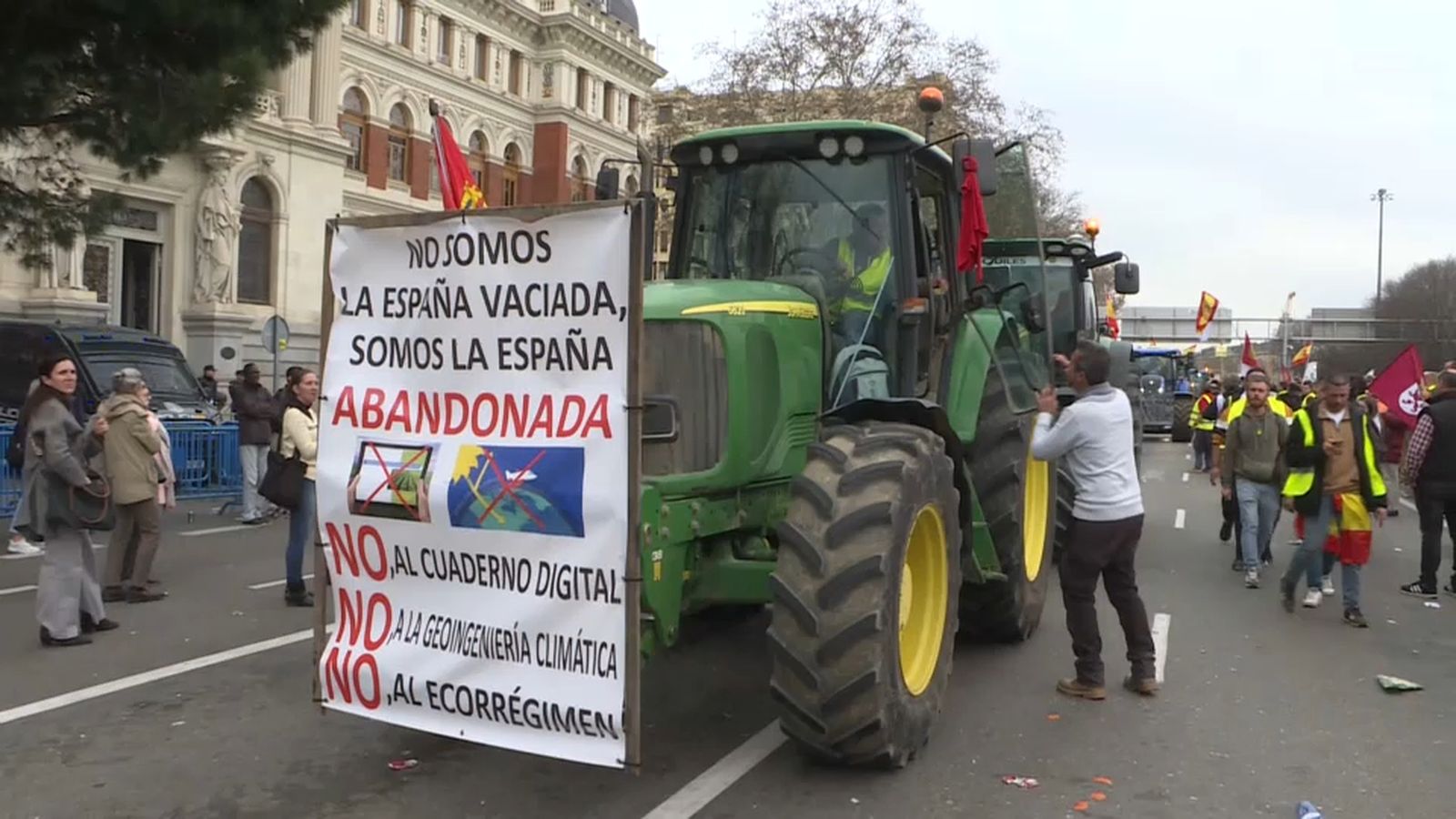 Agricultors, durant la marxa a Madrid, aquesta vesprada