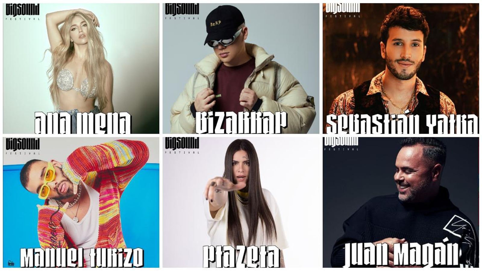Els artistes Ana Mena, Bizarrap, Sebastián Yatra, Manuel Turizo, Ptazeta i Juan Magán
