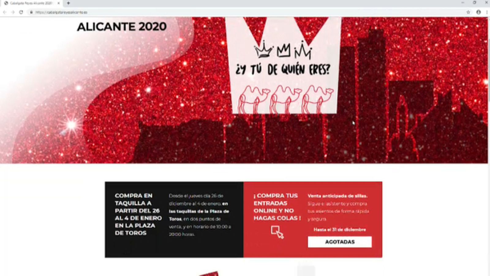 Captura de pantalla de la plataforma de venda en línia de la cavalcalda de Reis d'Alacant