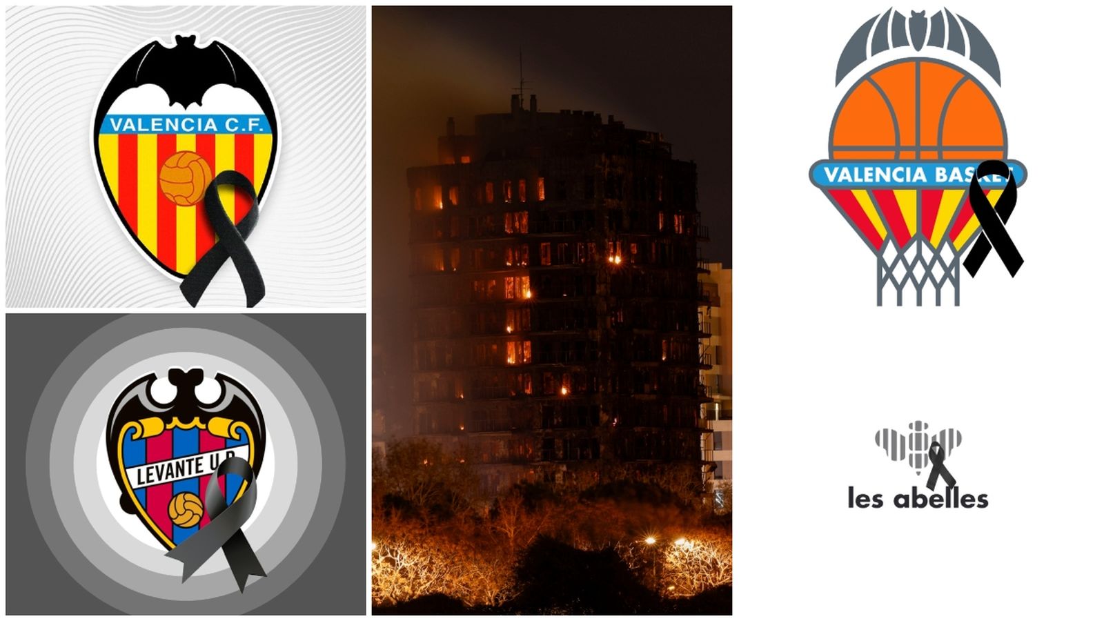 Mostres de dol dels equips per l'incendi de Campanar