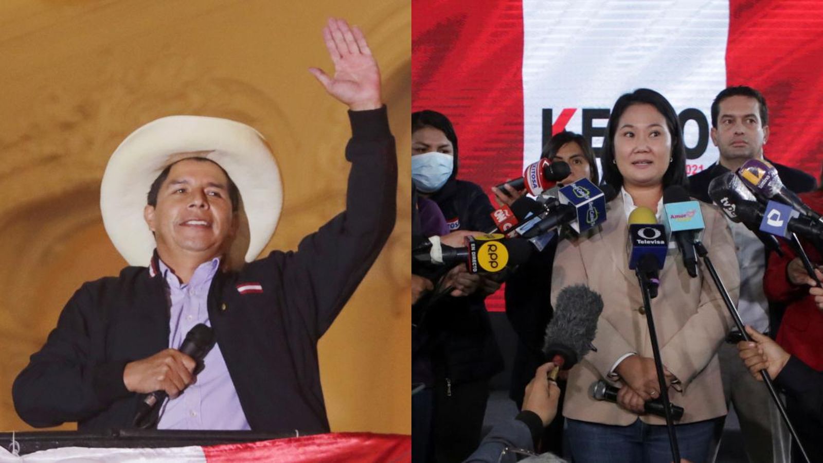 El guanyador virtual de les eleccions al Perú, Pedro Castillo i la candidata Keiko Fujimori