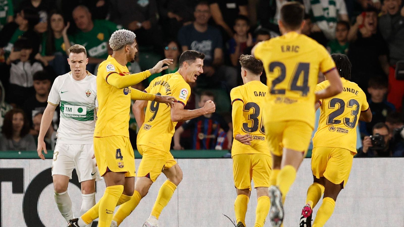 Els jugadors del Barça celebren un dels gols