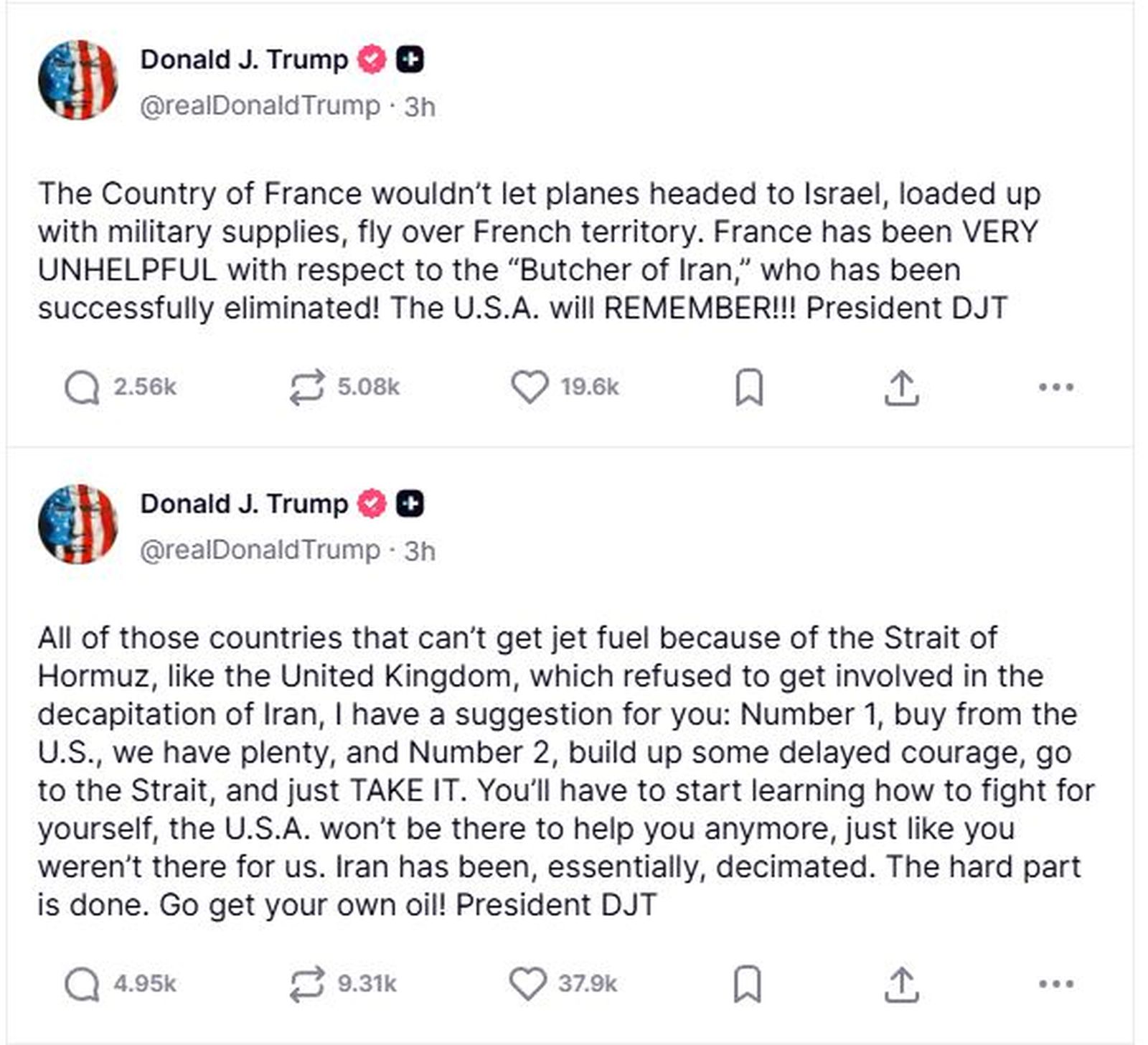 Missatges de Trump a Truth Social, este dimarts