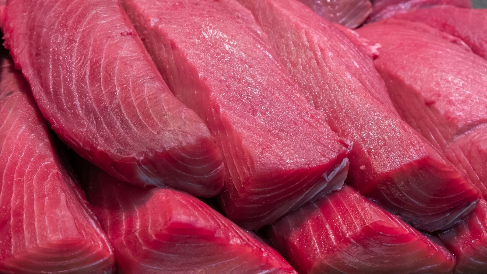 Trossos de tonyina roja fresca