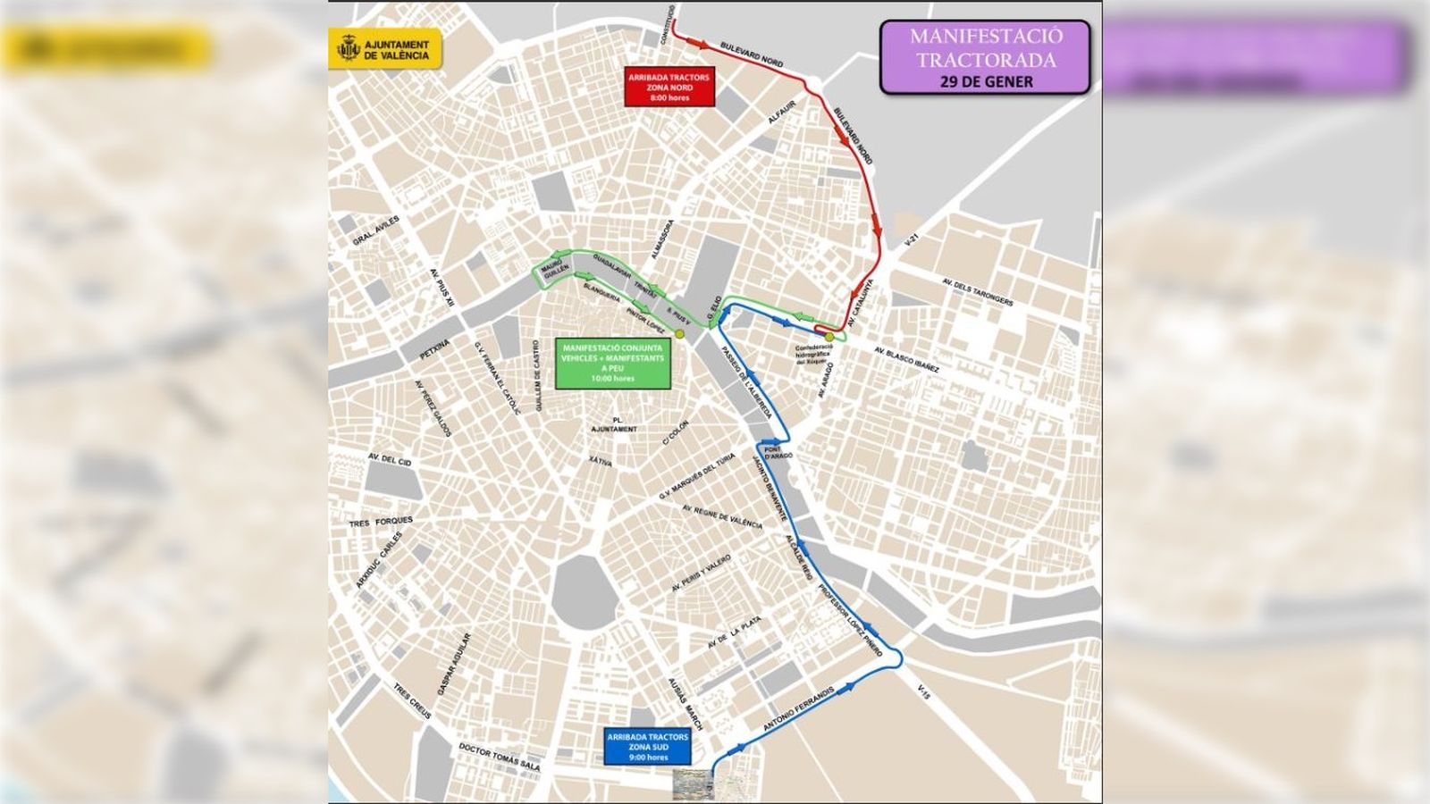 Recorregut de la tractorada a València