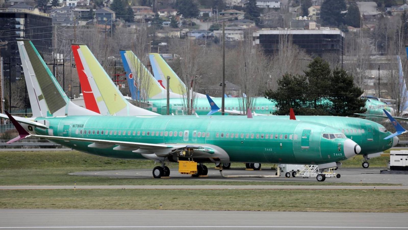 Avions Boeing 737 MAX aparcats a una factoria de Renton