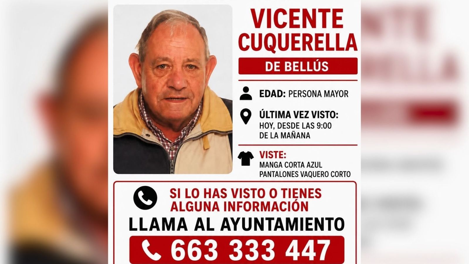 Vicente Cuquerella, homes desaparegut a Bellús
