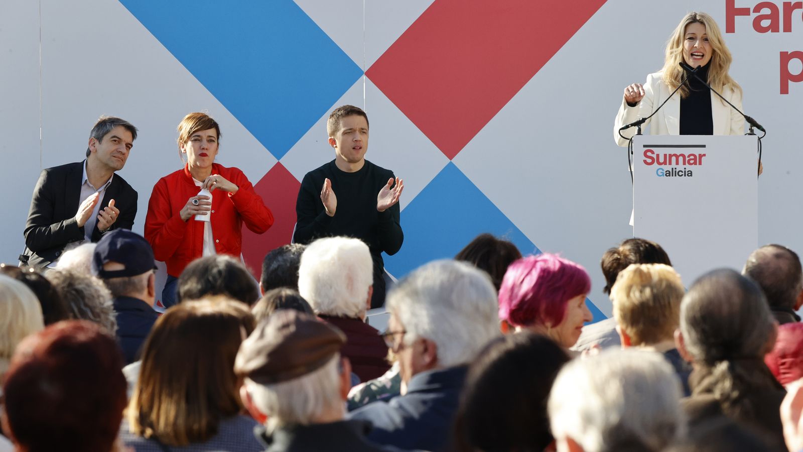 Yolanda Díaz en el míting per a donar suport a la candidata a la presidència de la Xunta de Galicia per Sumar, Marta Lois
