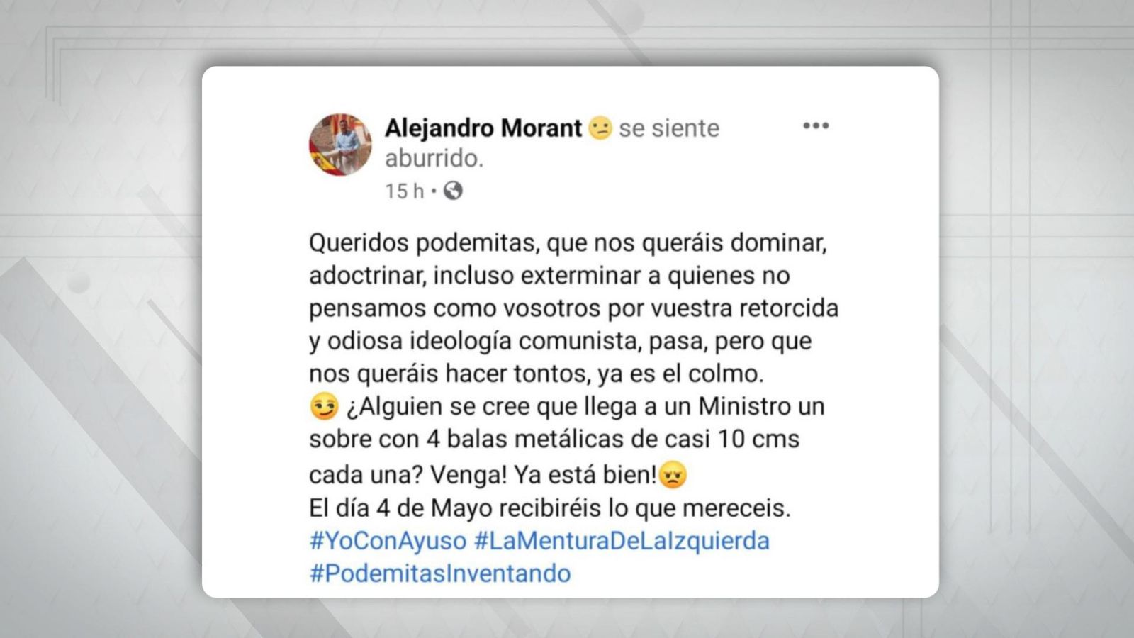 Missatge d'Alejandro Morant, alcalde de Busot, sobre les amenaces a Pablo Iglesias