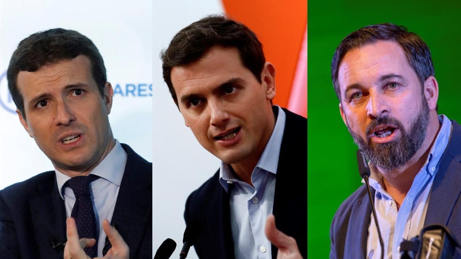 D'esquerra a dreta, Pablo Casado (PP), Albert Rivera (Cs) i Santiago Abascal (Vox)