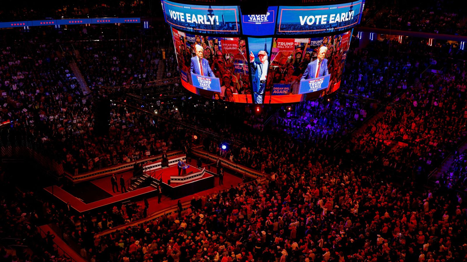 El Madison Square, de gom a gom en el míting de Trump
