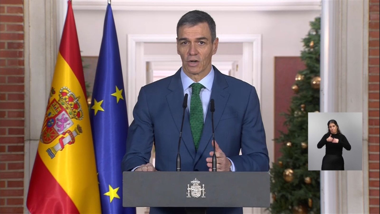 Pedro Sánchez durant la compareixença que ha oferit este dilluns