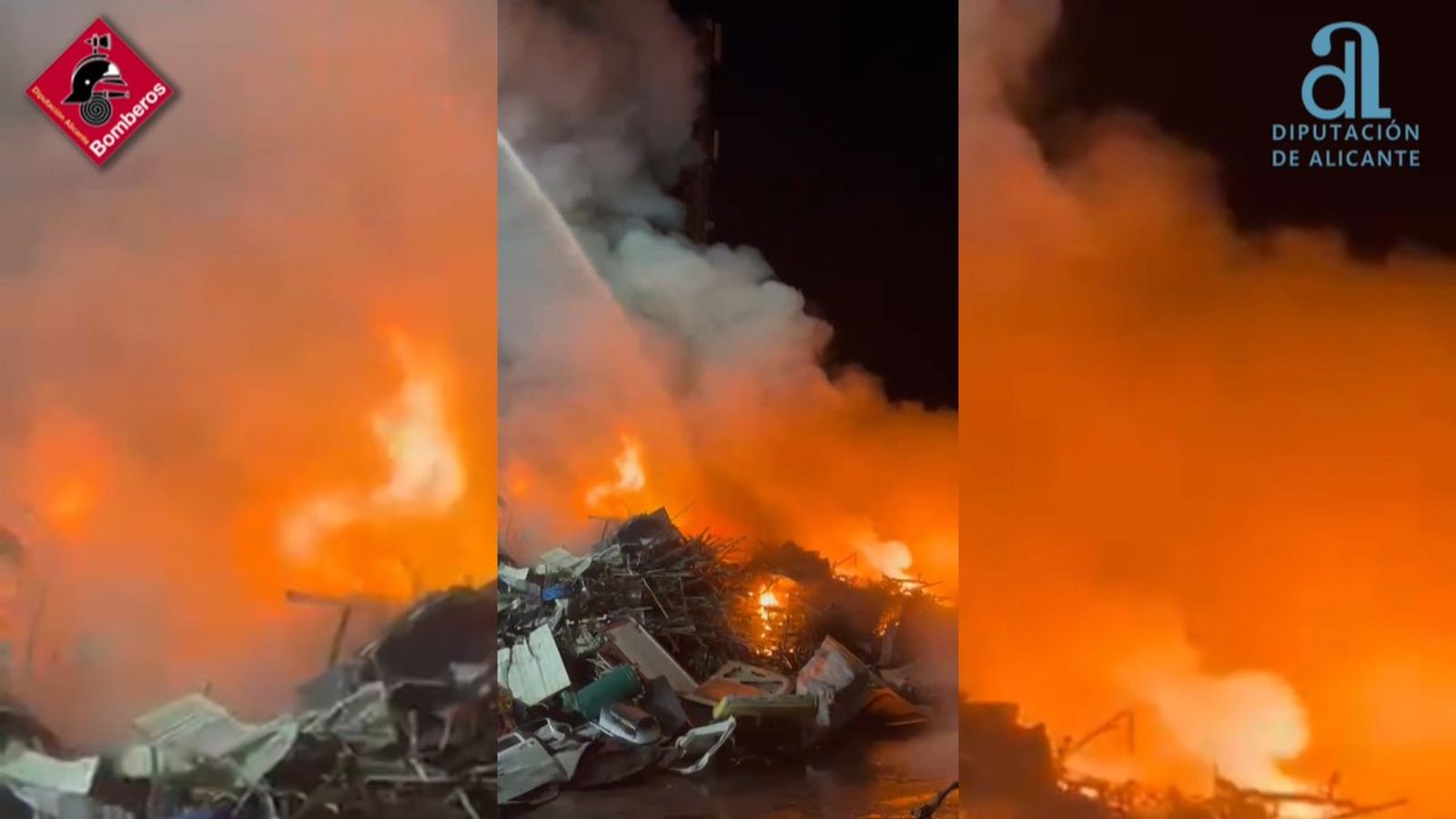 Imatges de l'incendi a la planta de reciclatge d'Elx