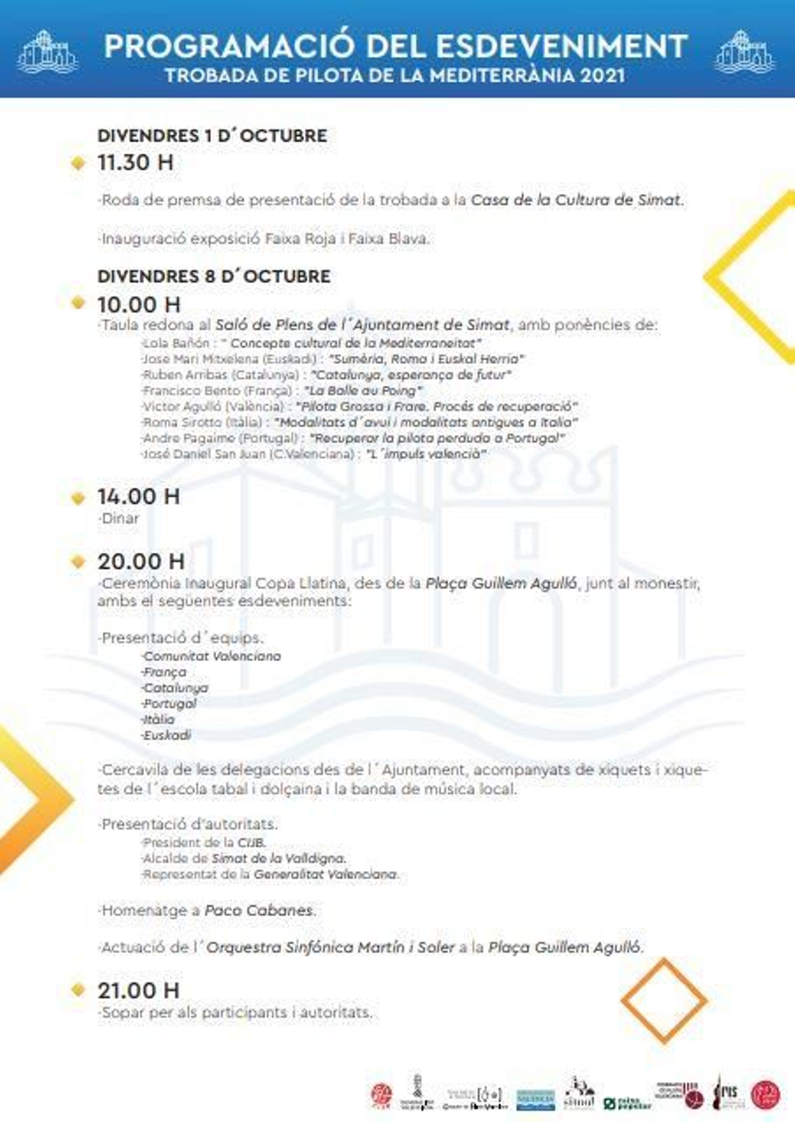 Programació de la Trobada de Pilota de la Mediterrànea 2021