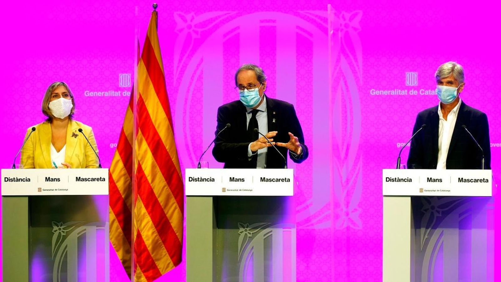 Quim Torra ha comparegut junt amb la consellera de Salut, Alba Vergès, i el secretari de Salut Pública, Josep Maria Argimon