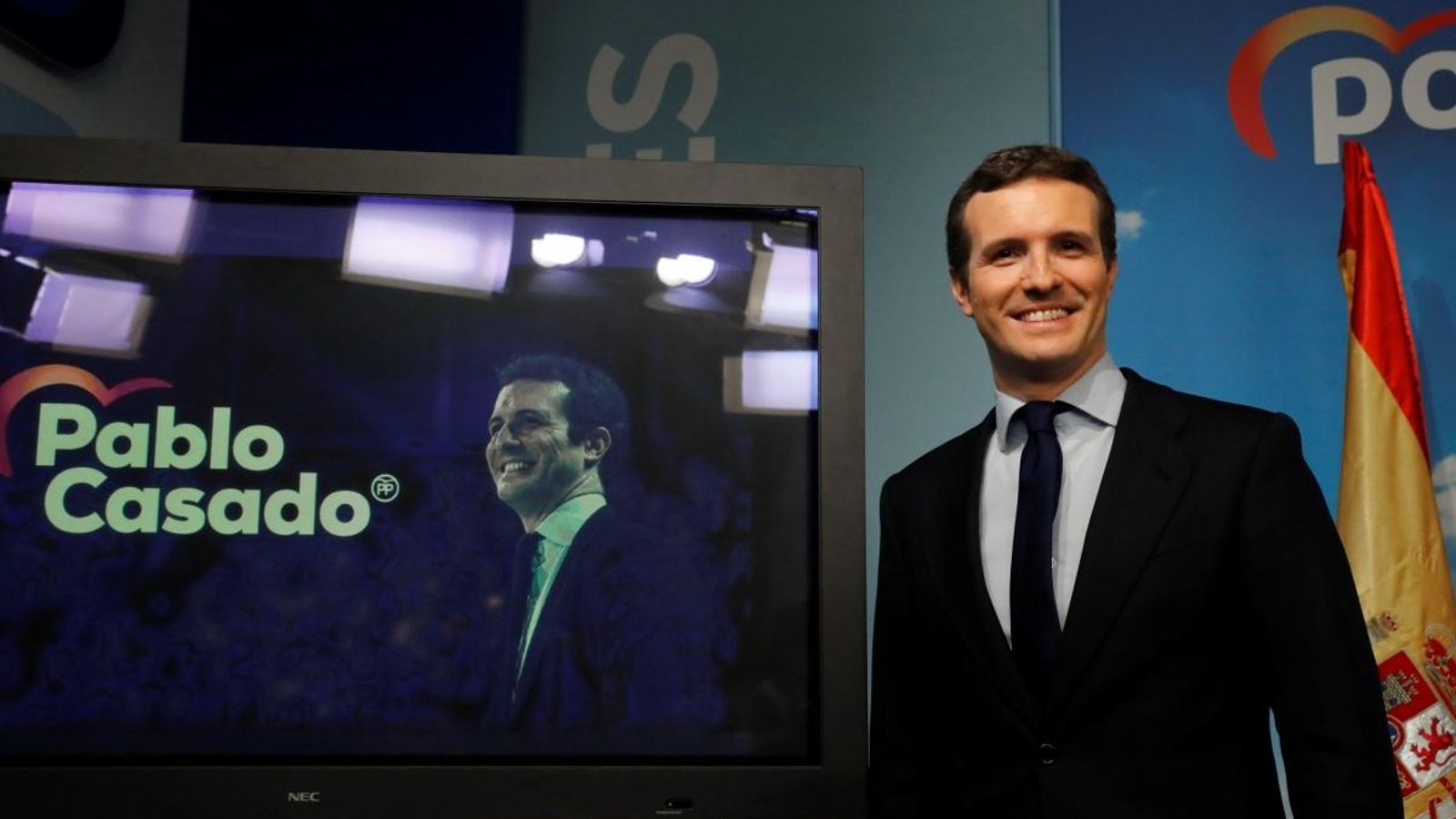 El líder del PP, Pablo Casado, compareix davant els mitjans de comunicació