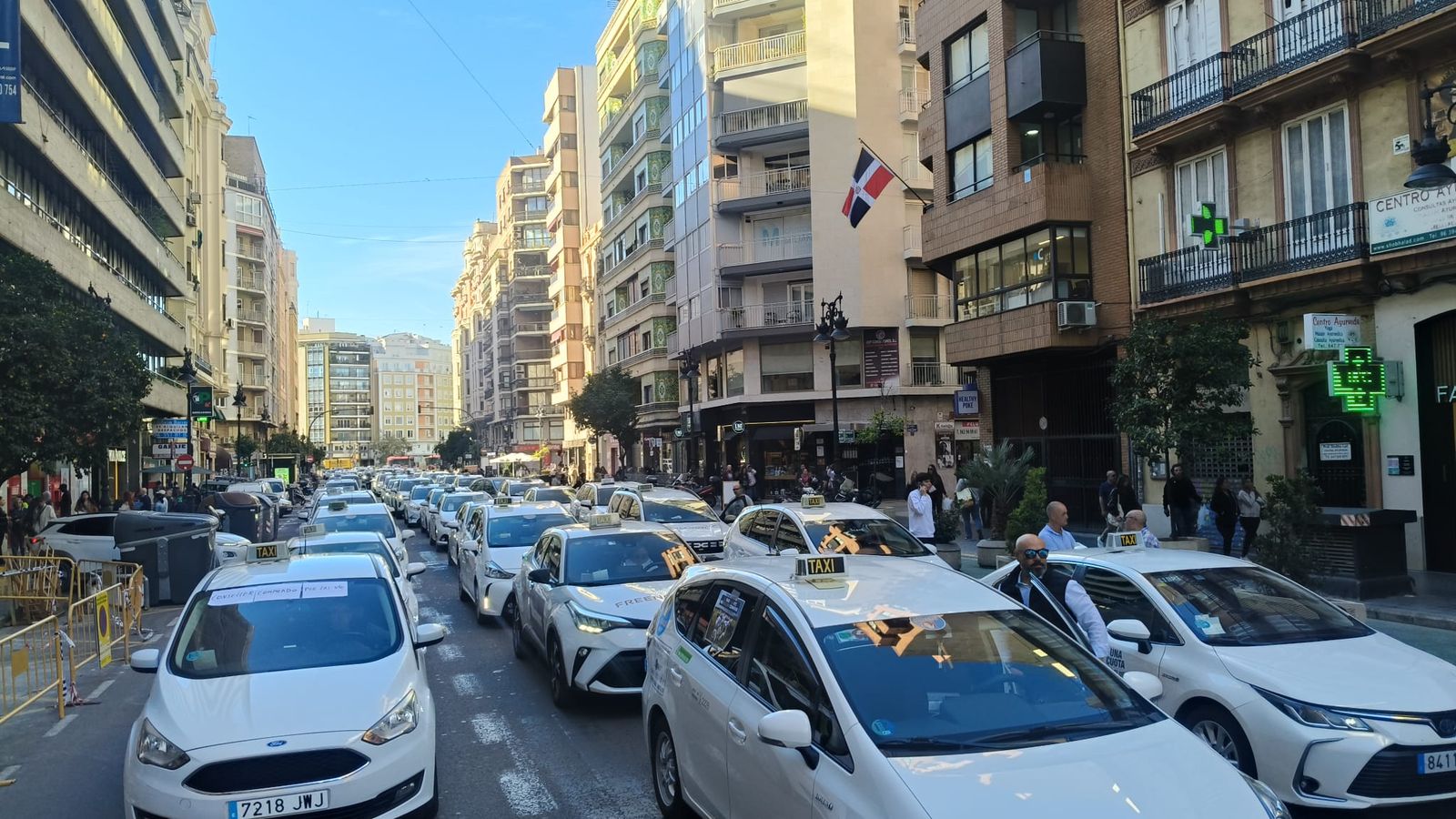 Una imatge de la protesta de taxis, este dimarts