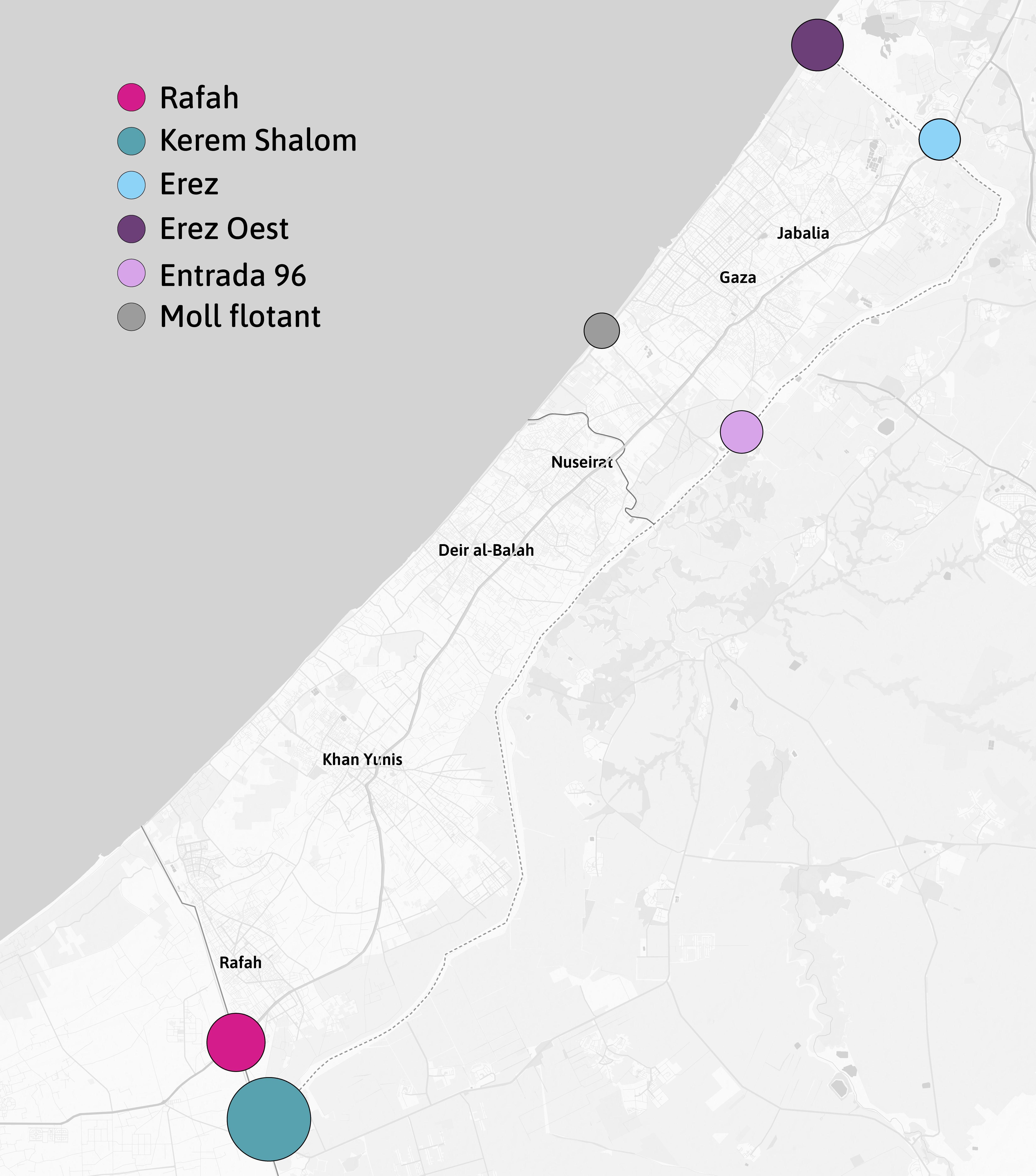 Punts d'entrada d'ajuda humanitària a la Franja de Gaza Punts d'entrada d'ajuda humanitària a la Franja de Gaza