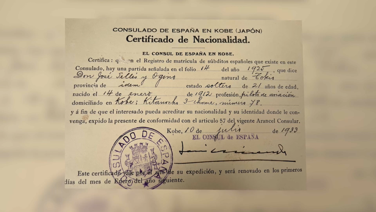 Certificat d'obtenció de la nacionalitat espanyola de José Sellés