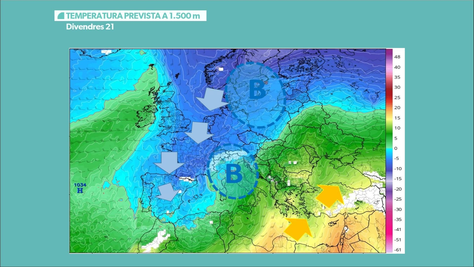 TEMPERATURA PREVISTA A 1.500 METRES DIVENDRES 21