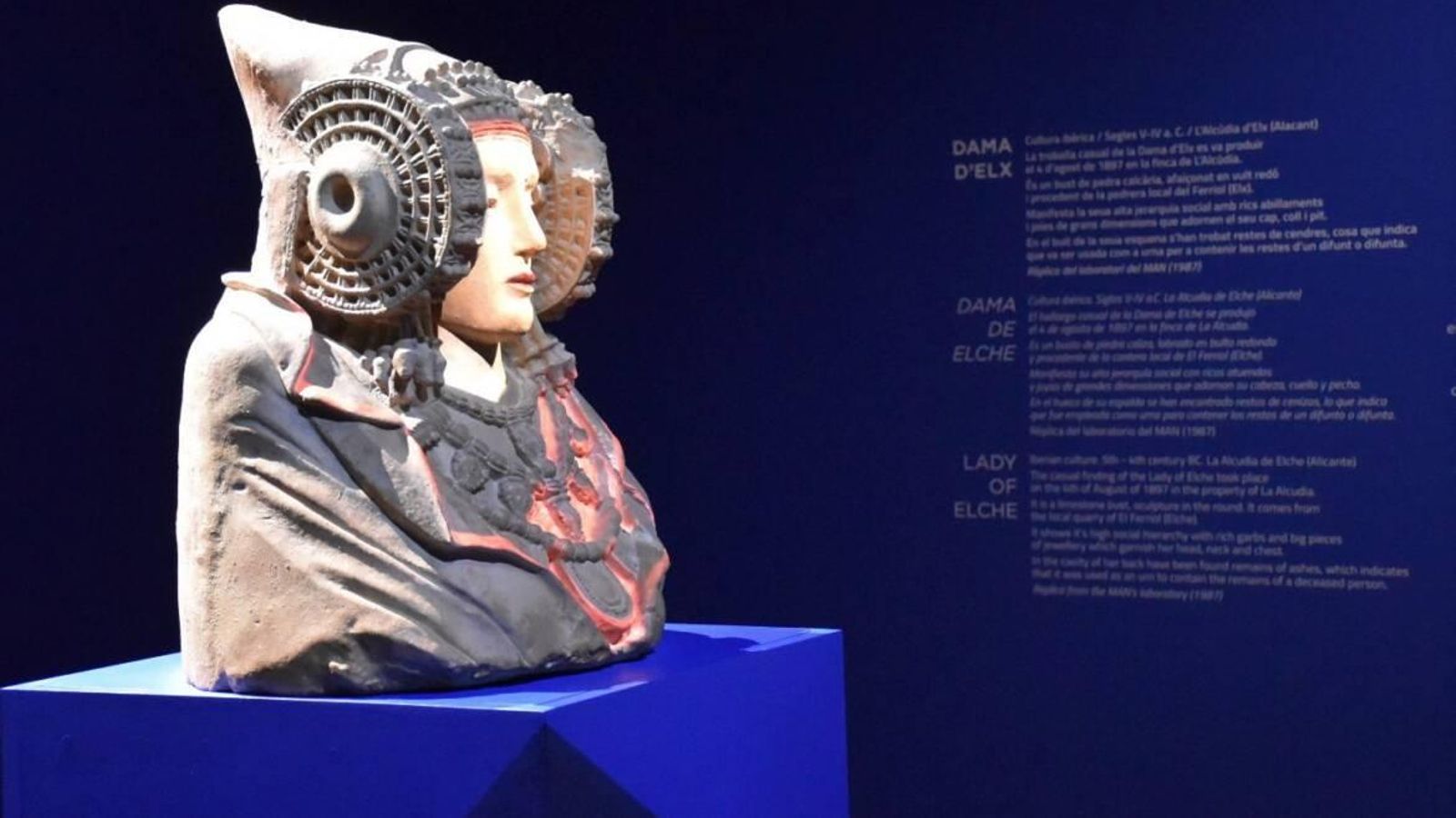 Bust de la Dama d'Elx, que actualment es troba al Museu Arqueològic Nacional (MAN) de Madrid.