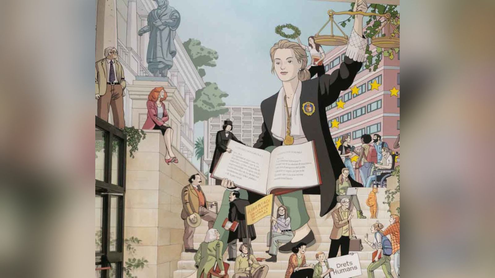 Manuel Broseta, Carmen Alborch i Blasco Ibáñez protagonitzen un mural de Paco Roca sobre drets humans