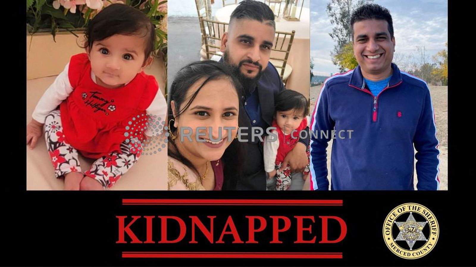 Un cartell de l'Oficina del Xèrif del Comtat de Mercè, a Califòrnia (l'EUA) mostra als quatre membres de la família segrestats i posteriorment assassinats