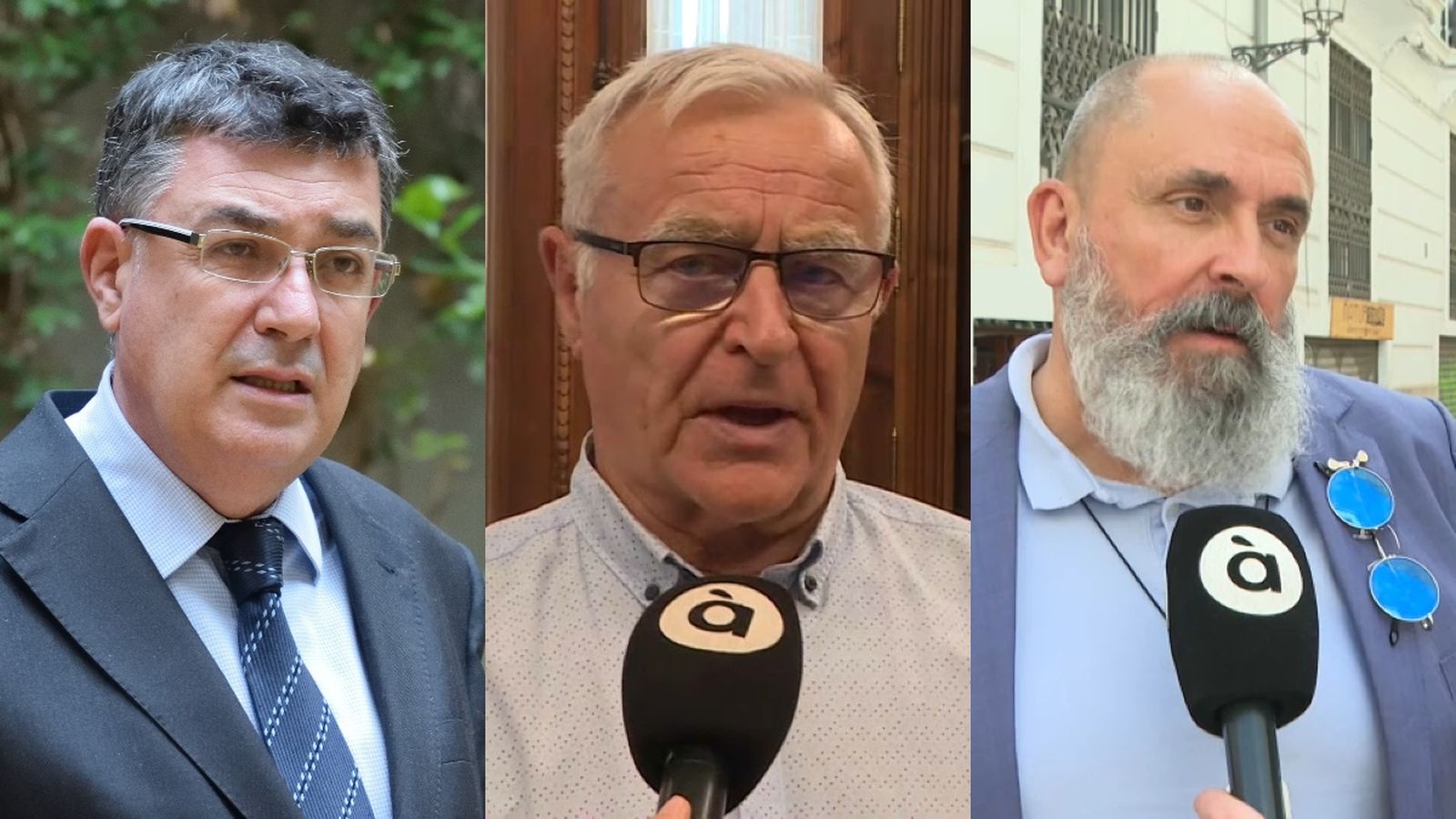 D'esquerra a dreta, el president de les Corts Enric Morera, l'alcalde de València Joan Ribó, i el secretari autonòmic Entic Nomdedeu