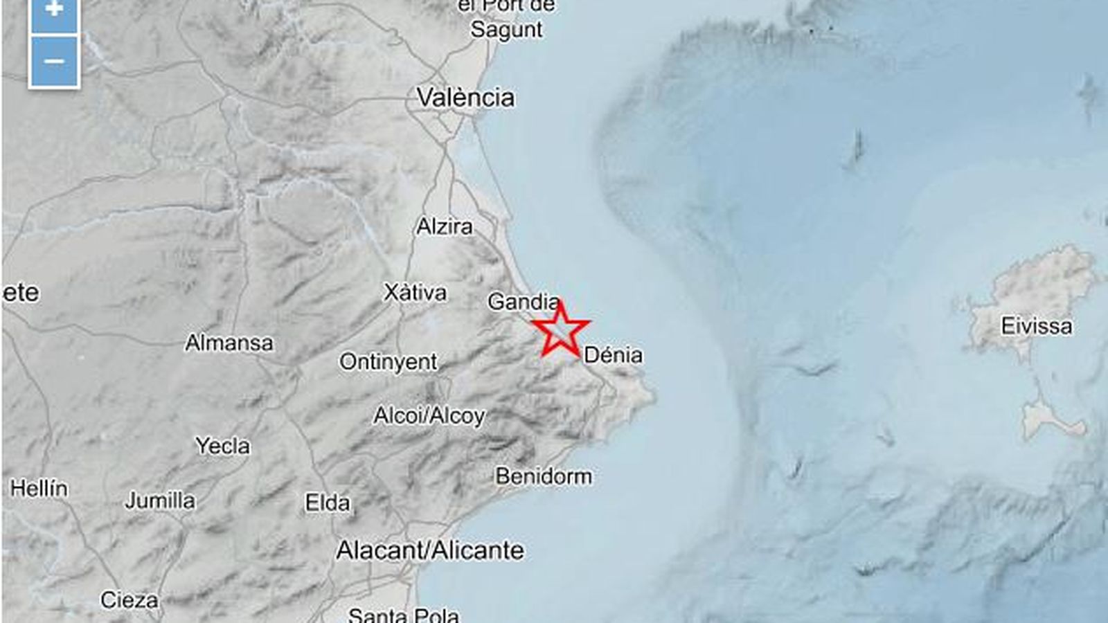 Mapa del punt on s'ha registrat el sisme