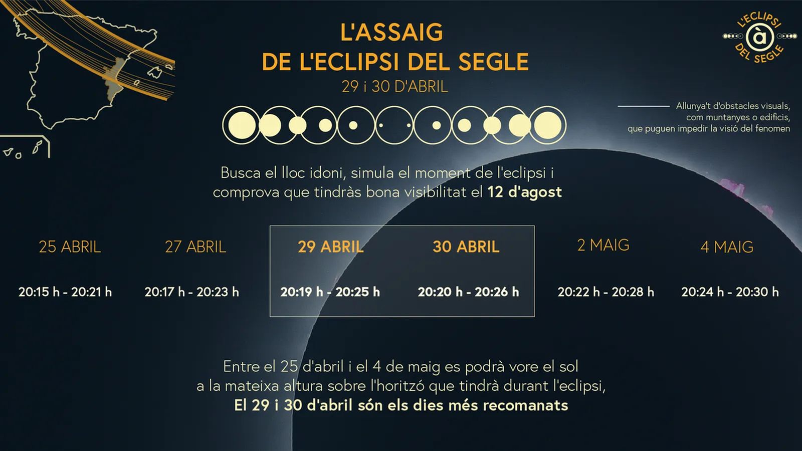 Consulta els horaris per a la simulació de l'eclipsi