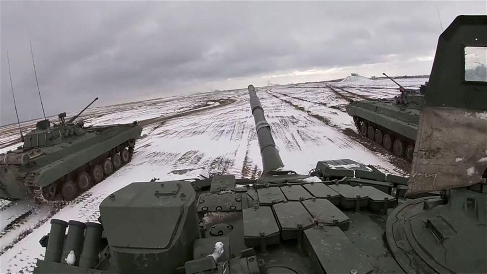 Uns tancs durant maniobres conjuntes de Moscou i Minsk a Bielorússia el dos de febrer