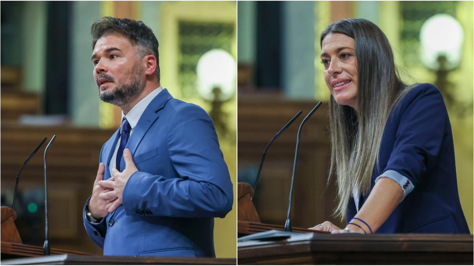 Els portaveus d'ERC i Junts al Congrés, Gabriel Rufián i Miriam Nogueras