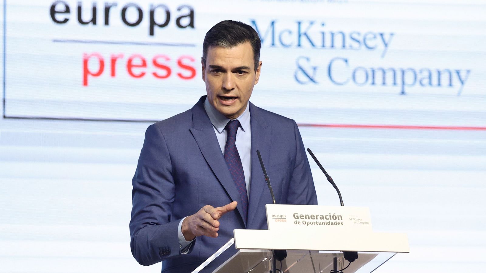 El president del govern espanyol, Pedro Sánchez, durant el fòrum d'Europa Press