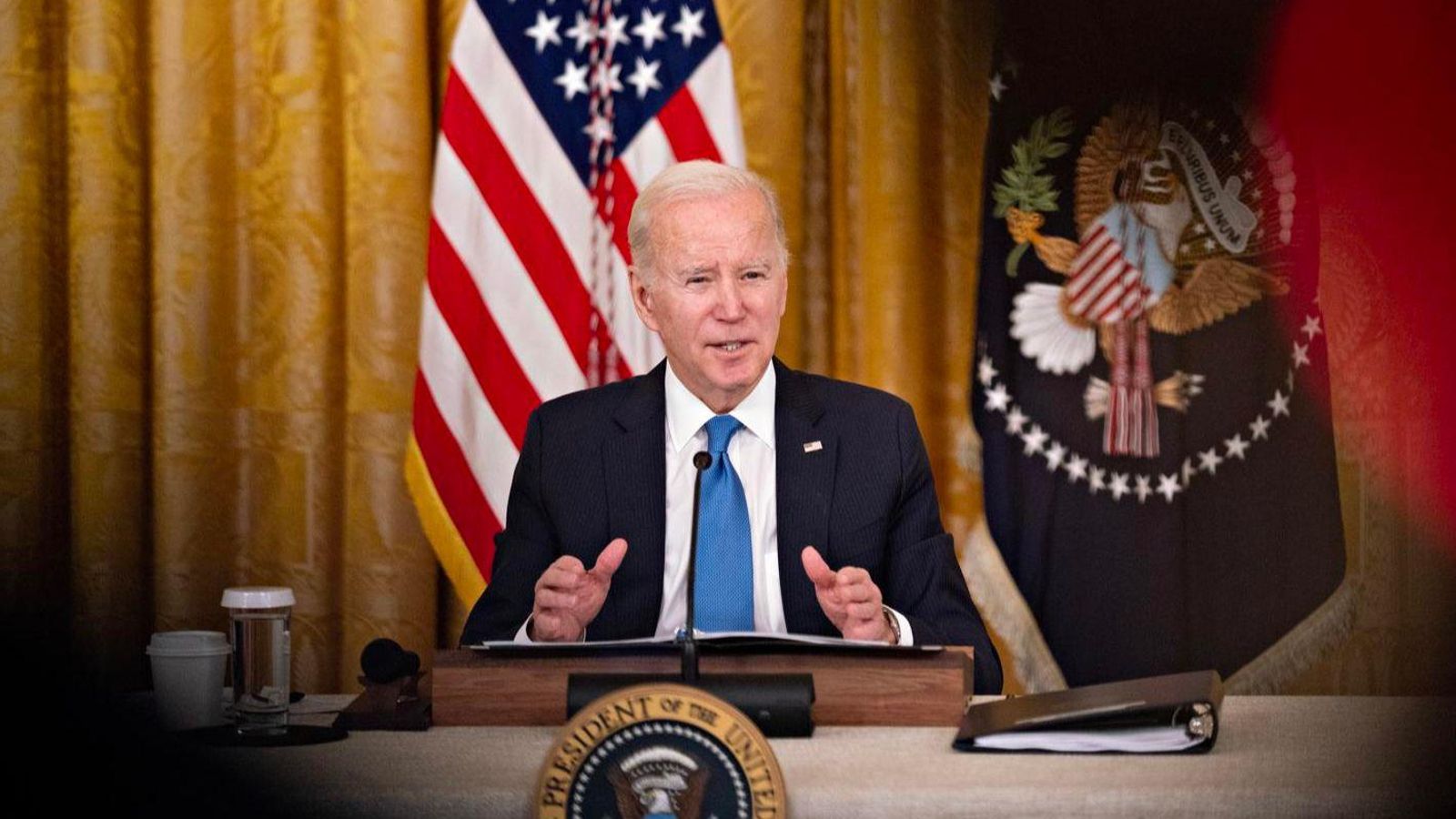 Foto d'arxiu del president Joe Biden en una compareixença