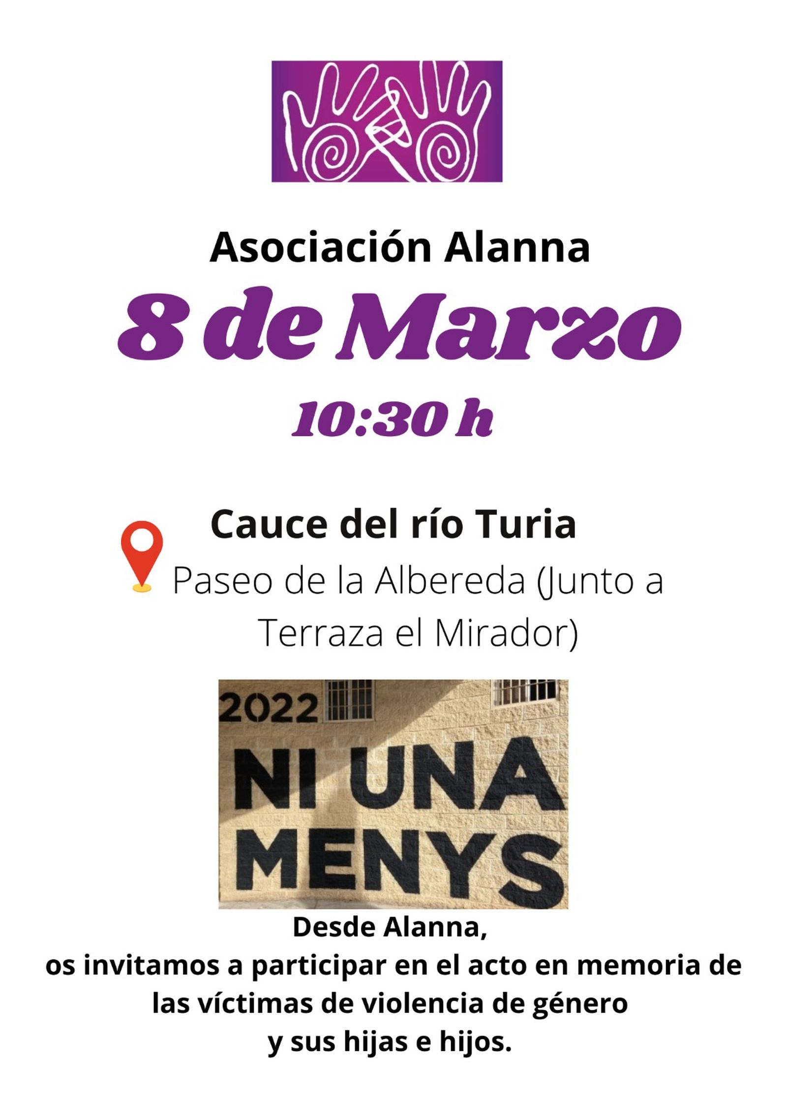 Cartell de la concentració convocada per Alanna per al 8 de març en el Passeig de l'Albereda